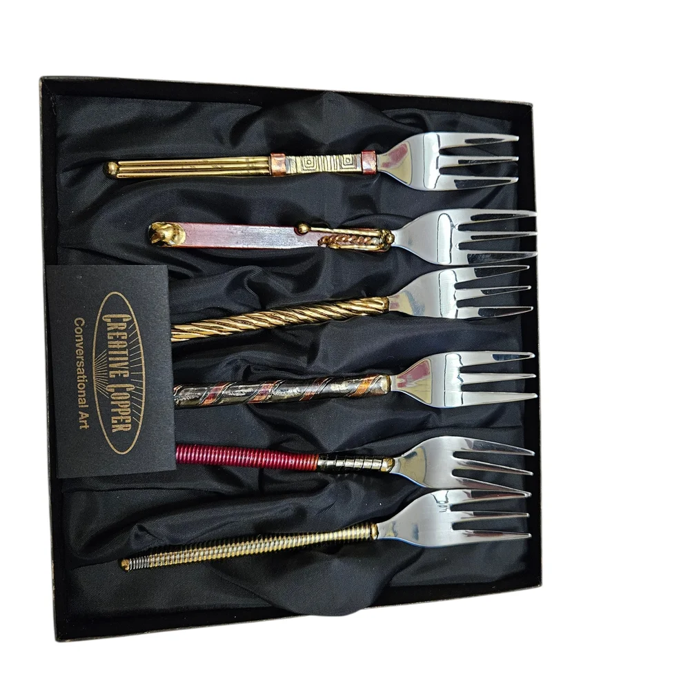 Vintage Creative Copper Cutlery Set Dessert Spoon Dessert Fork Flatware MS53